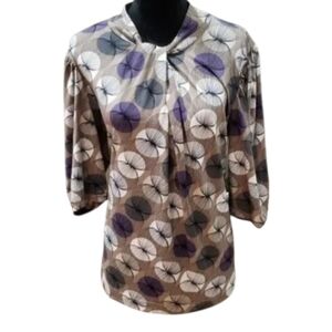 Worthington Women Geometric Print 3/4 Sleeve Stretch Blouse 💜🩶💫